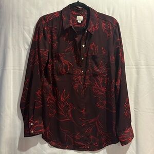 Floral burgundy floral button up top L